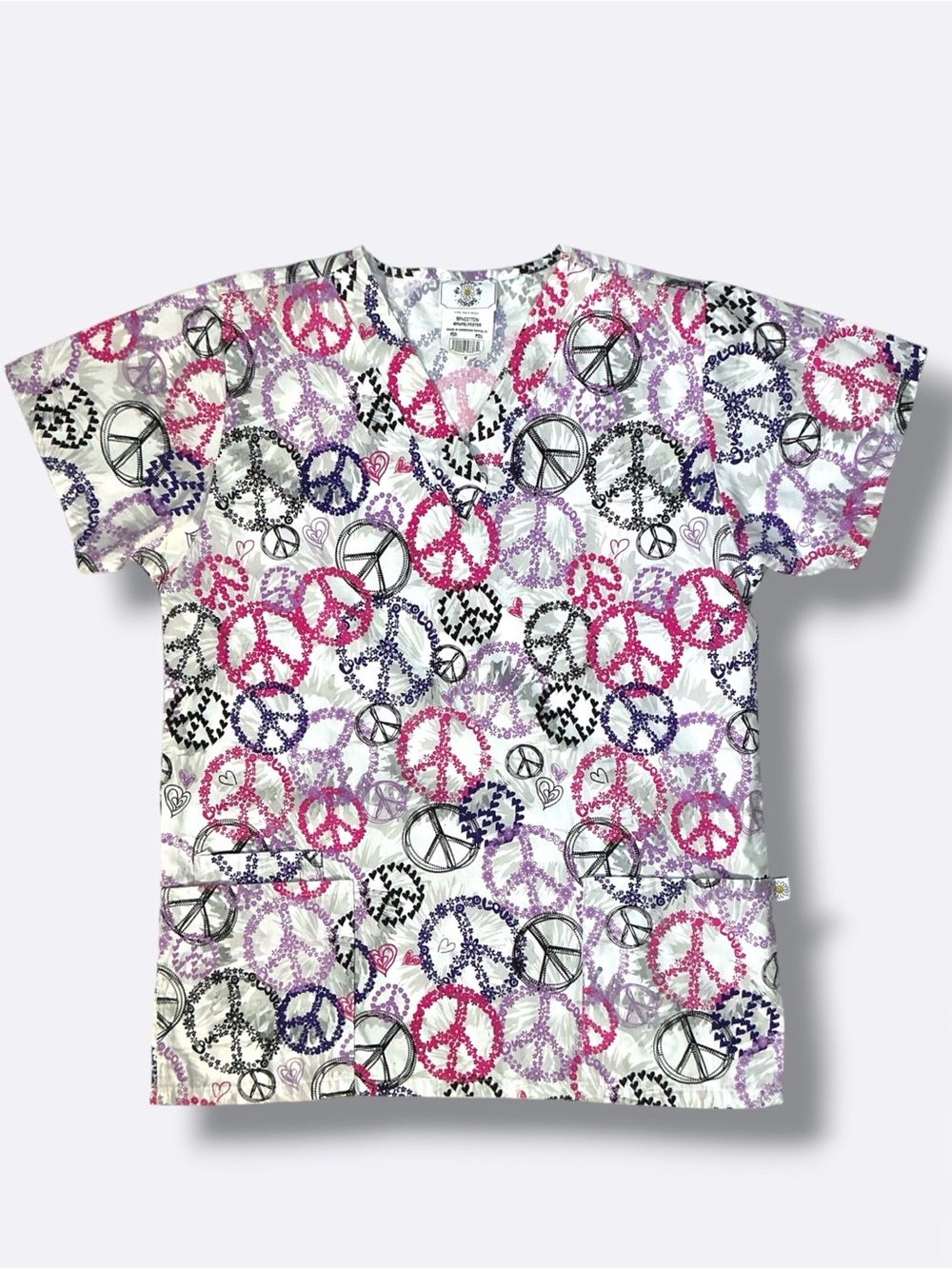 Happy Scrubs Top Peace Sign Top Cotton Blend Purple Pink Multicolor Women Medium - Picture 4 of 12